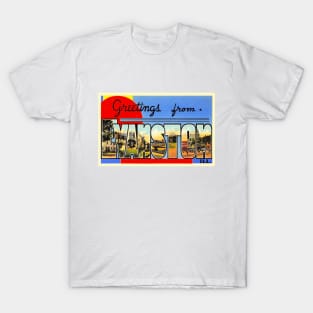 Greetings from Evanston, Illinois - Vintage Large Letter Postcard T-Shirt